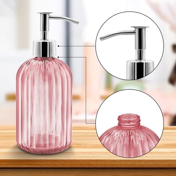 2-pack Glas Tvålpumpflaska med Pump, 414 ml Påfyllningsbar Flytande Handtvålbehållare (rosa)