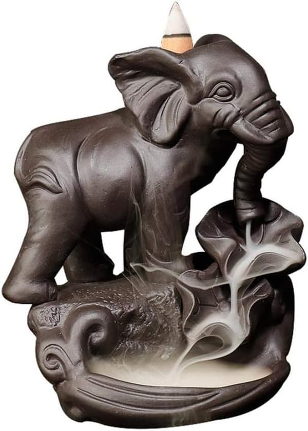 Elefant Backflow Rökelsebrännare Hållare Keramik Vattenfall Rök