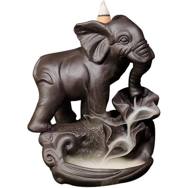 Elefant Tilbageflow Røgelse Brænder Holder Keramik Vandfald Røg