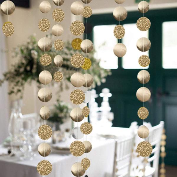 5 stk. Glitter Champagne Guld Papircirkel Prikker Girlande Banderoler Streamers Hængende Vimpel Ornament til Forlovelsesfest