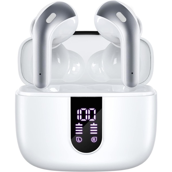 Bluetooth-hörlurar True Wireless Earbuds Power Display-hörlurar med trådlöst laddningsfodral white