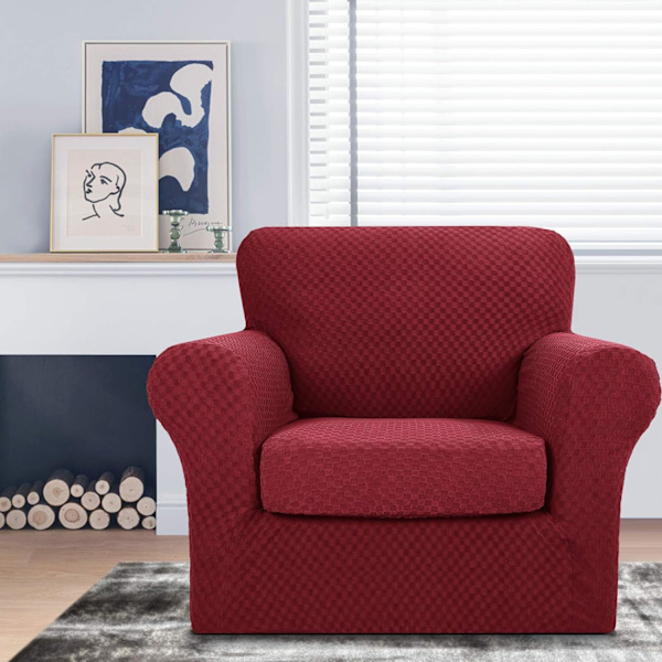 2 stycken nya Jacquard fåtöljöverdrag med armstöd halkfri stretch fåtöljöverdrag för vardagsrum hundar elastiskt sofföverdrag soffskydd (1 sits, vinröd)