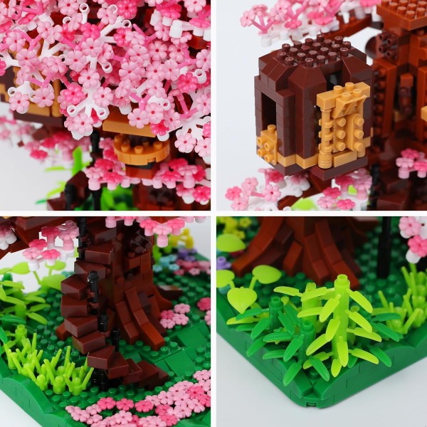 Mini Körsbärsblomsträdhus Bonsai Träd Byggstenar Set, Sakura Botanisk Samling Byggset för Vuxna, 14+ Tonåringar, Heminredning Tillbehör