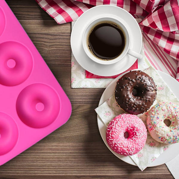 Silikon Donutformar, 2-pack av non-stick livsmedelsgodkända silikonformar för Donutbakning – Grön och rosröd