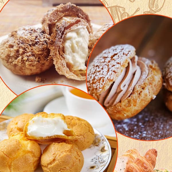 6 stk. Churro tyller, lange cremetyller, sprøjtedysser, eclair små tyller i rustfrit stål