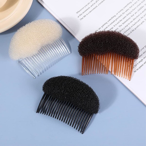 Fluffig hårkudde, hårkudde för hårstyling, hårklämma, kam, fluffig hårkudde (3 stycken)