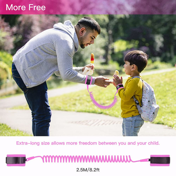 Anti-tap armbåndslenke med nøkkellås for småbarn og barn, sikkerhetsseler og bånd (rosa / 1,5 m)
