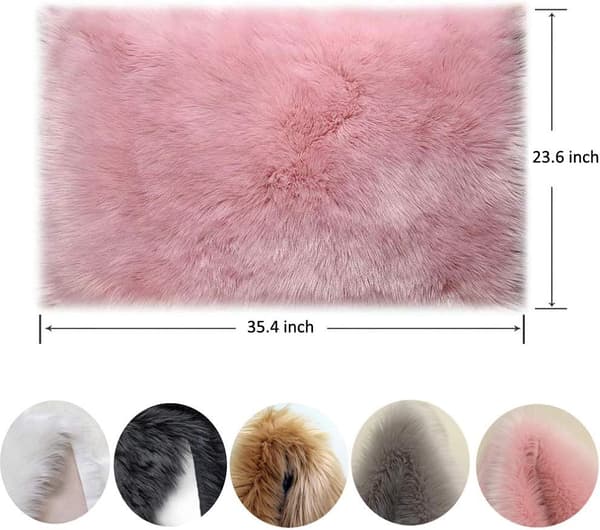 Firkantede fuskepels fleece fluffy tepper, vaskbart yogateppe, soveromstepper, kamel - 2'x 3', rosa