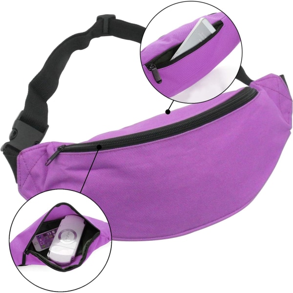 Unisex Fanny Pack för kvinnor och män, Fashion Sporty Multi-purpose 2-Zipper Fanny Pack Justerbar rem purple