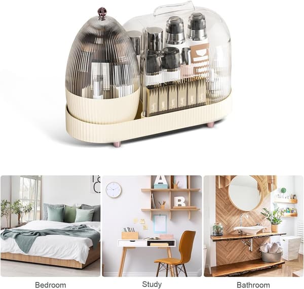 Makeup Organizer, 360 roterende makeup opbevaringsorganizer, til kommode badeværelse soveværelse (cremehvid)