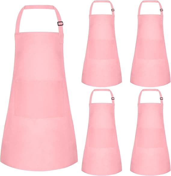 10 stk. Forkle for barn, justerbart barneforkle med 2 lommer, kokkeforklær for barn til maling, rosa