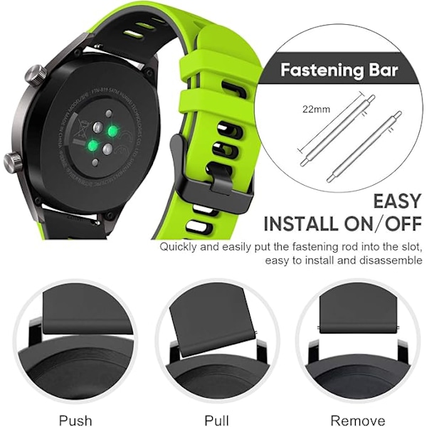 22mm Silikonersättningsarmband för Huawei Watch GT Active/GT2 46mm/GT2 Pro/Honor Watch Magic/Galaxy Watch 46mm/Gear S3/Galaxy watch 3 45mm
