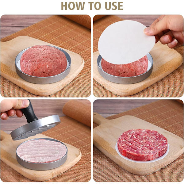 Burgerpresse og 100 vokspapir Non-Stick kjøttdeig Hamburger Maker for å lage fylte lommeburgere