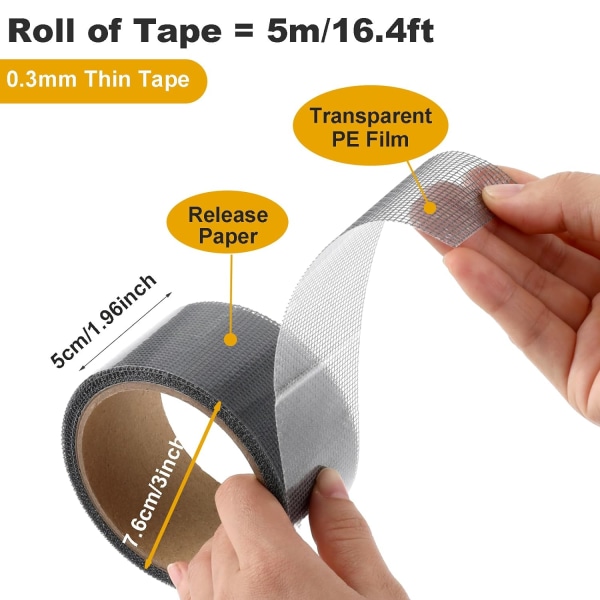 Vindusskjermreparasjonstape, 1 rull skjermreparasjonssett for vindu eller dørskjerm Sterk selvklebende glassfiberskjermtape Skjermlappereparasjonsverktøy gray 5CM*2M