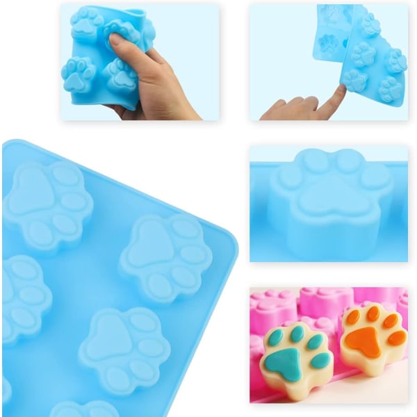 2-pack tassar i silikonformar, 10 håls chokladform hund silikonform återanvändbar valp katt tass isform DIY bakverktyg för pudding