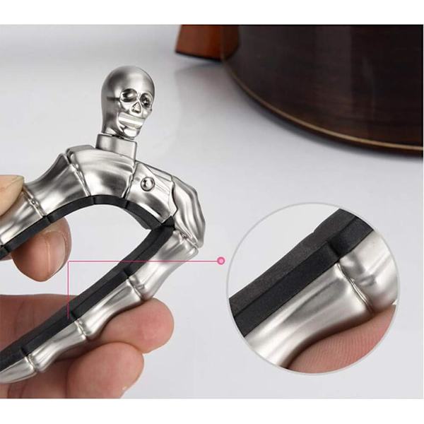Gitarr Capo Skull Capo för Akustisk och Elektrisk Gitarr Skelett Huvud Ukulele Capo med 5 Plektrum Silver