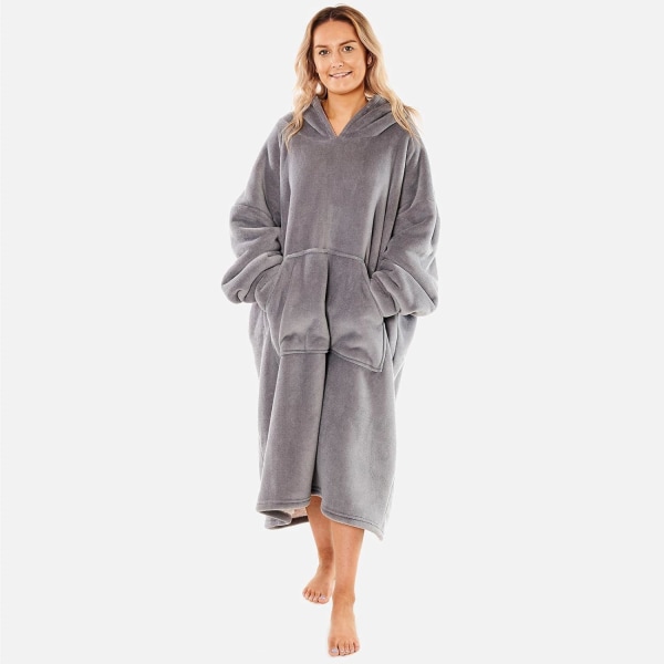 Ekstra lang oversized tæppehættetrøje bærbart tæppe med lommer ærmer blødt Sherpa fleece bærbart tæppe kæmpe sweatshirt Charcoal Grey