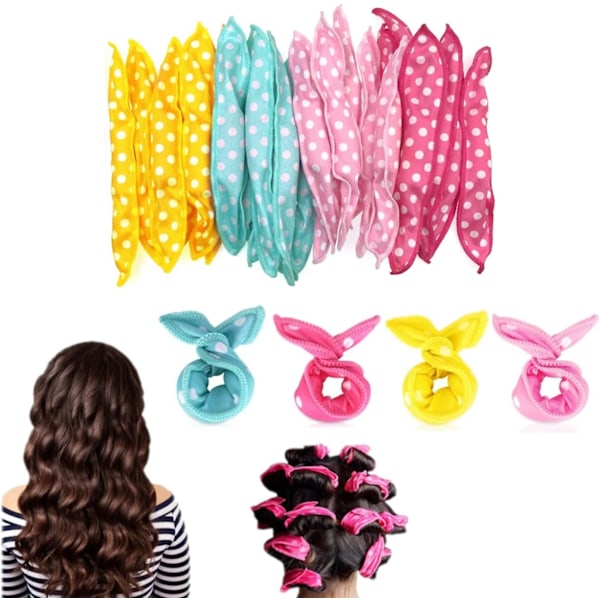 24 Varmløse Skum Hår Curlers til Langt og Mellem Langt Hår, Bløde Hår Svamperuller til Børn og Kvinder, Sov med Hår Ruller, Hår Styling Værktøjer