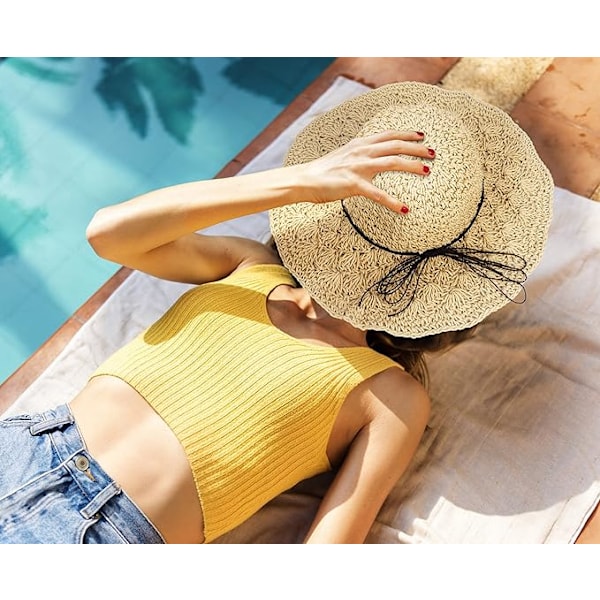 Foldbar sommerhat i strå til kvinder - Boho-strandhat til damer