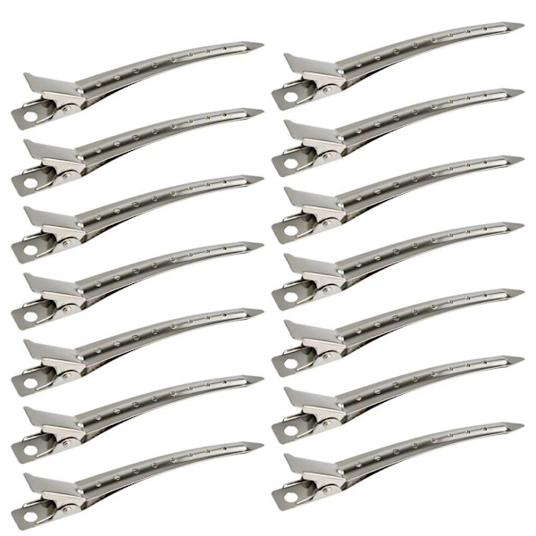 12 Pack Anka-Clips, 3,5 Tum Rustfri Metall Alligator Curl Clips med Hål för Hårstilering, Hårfärgning, Silver