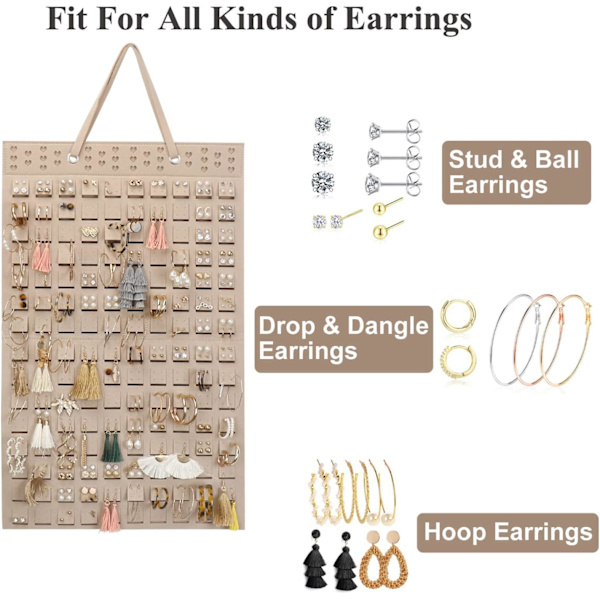 Hängande örhänge arrangör, kompakt design, mjukt material, för kvinnor flickor khaki