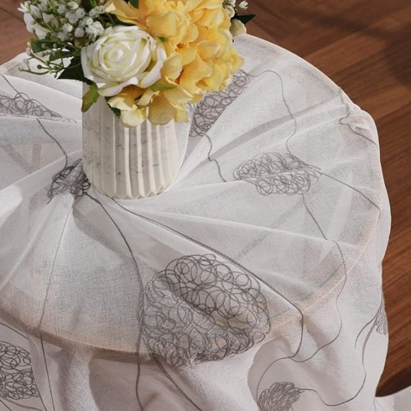 Gardiner Gennemsigtig Voile Blomsterbroderi Øjet Gardiner Transparent Gardin 2 Stk Øjet Gardin Gardinpar Vinduesgardin Til Stue Soveværelse Gray 140*225cm