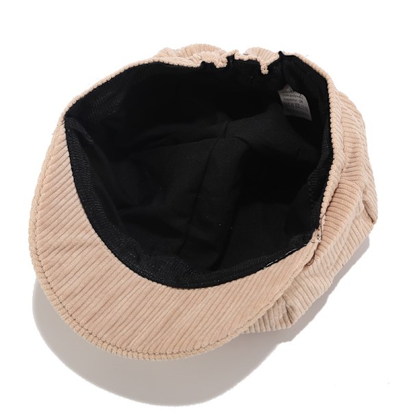 Visor Beret Cap Ensfarget Retro Britisk Stil Peaked Kaldresistent Kordfløyel Beige