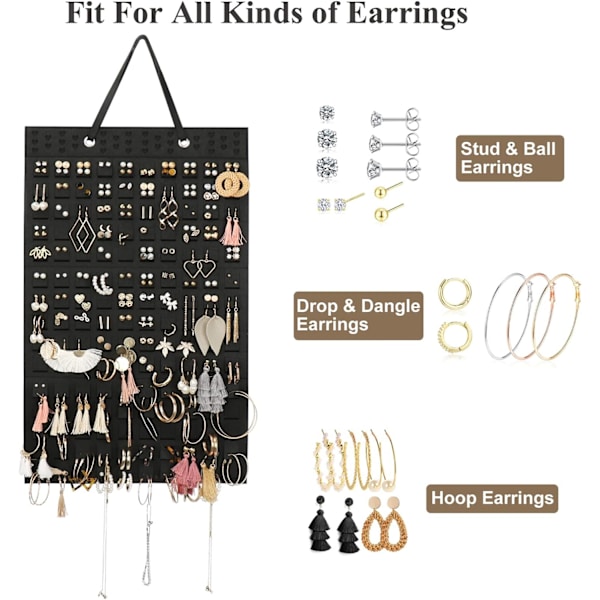 Hängande örhänge arrangör, kompakt design, mjukt material, för kvinnor flickor black