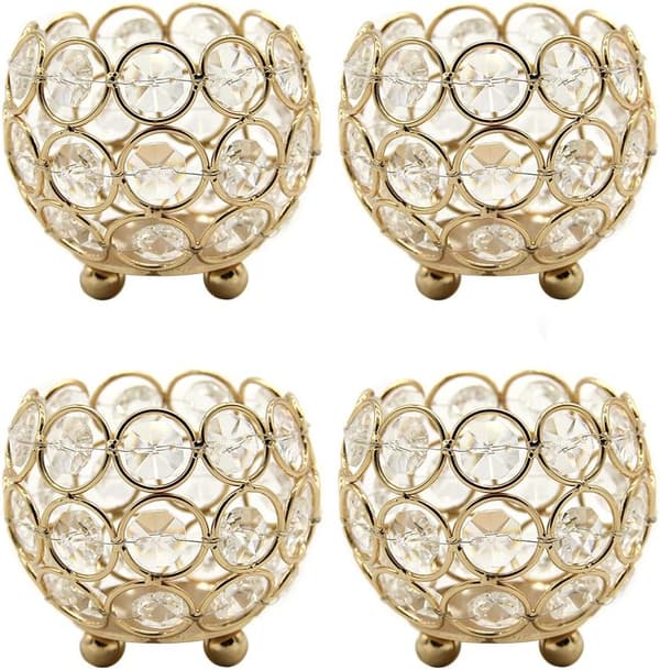 Tealight holder lysestage guld, krystal lysestage