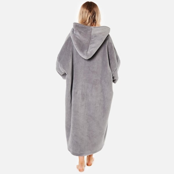 Extra lång överdimensionerad filt huvtröja Bärbar Throw med fickor Ärmar Mjuk Sherpa Fleece Bärbar Throw Giant Sweatshirt Charcoal Grey