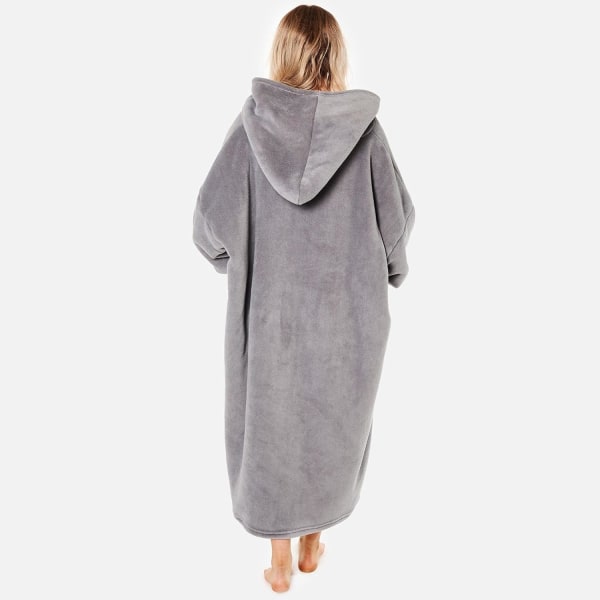 Extra lång oversized filt hoodie bärbar filt med fickor ärmar mjuk Sherpa fleece bärbar filt jättetröja Charcoal Grey