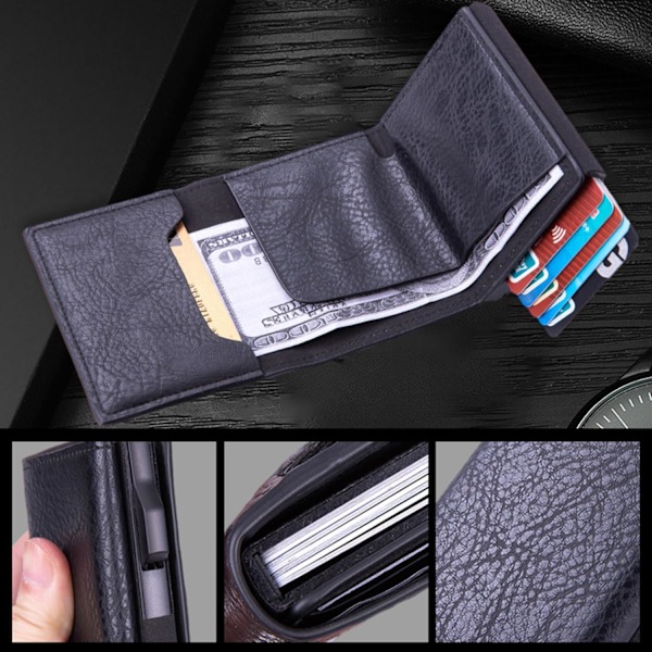 Plånbok för män med automatisk popup-korthållare, korthållare Lychee pattern black