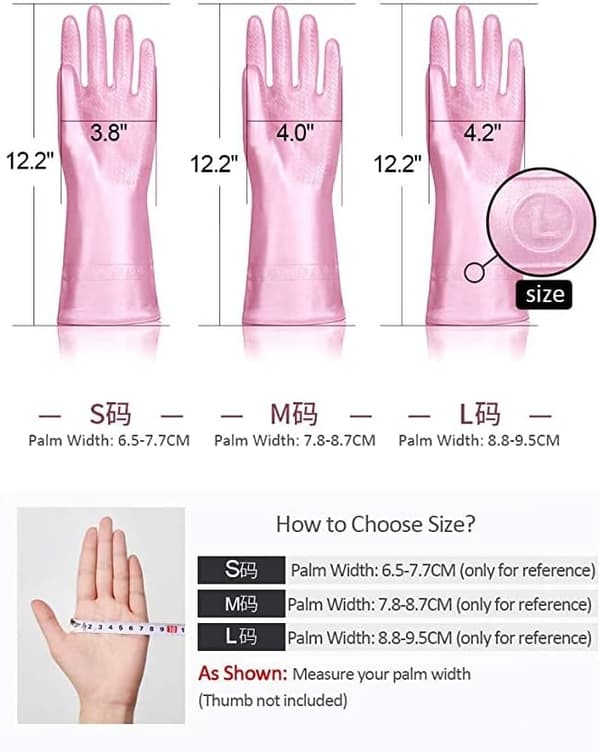 2-pack återanvändbara rengöringshandskar latexfria, diskhandskar med bomullsfoder och präglad handflata