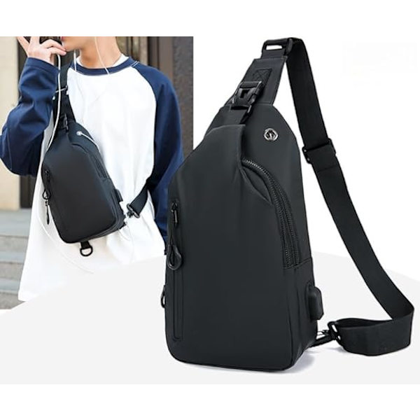 Herrar Axelväska, Män Crossbody Väska, Mini Axeln Bröst Väska, Liten Herr Väska, Svart