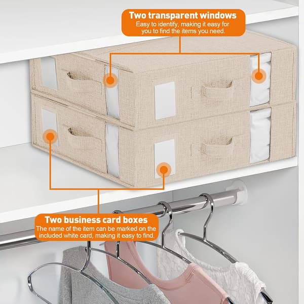 Sengelinned Organizer, Sammenfoldelig Skabsorganizer, 2 Visuelle Vinduer, til Lagner, Tæpper, Tøj (Beige 2-pak)
