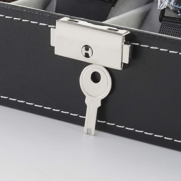 6 Slots Læder Urboks Displayboks Organizer Glas Smykkeopbevaring Sort