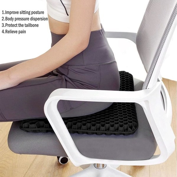 Gel sittdyna, dubbel tjock ventilerande sits svankstödsstol Svansben Ryggsmärta/smärtlindring sittdyna