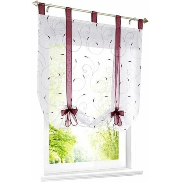 Roomalainen verho, jossa kirjailtu nauha voile-kankaassa läpinäkyvillä renkailla (L x K 120 x 140 cm, violetti)