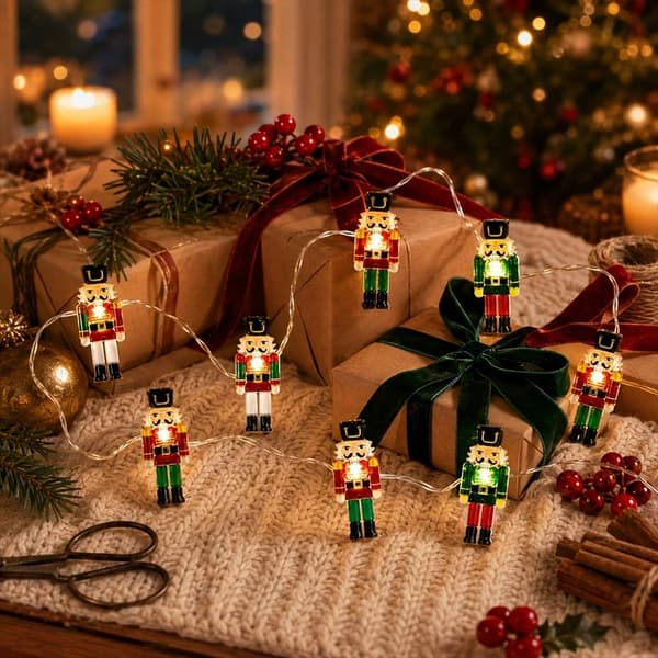Nötknäppare julgransbelysning, batteridriven varmvit (200 cm, 20 LED-lampor)