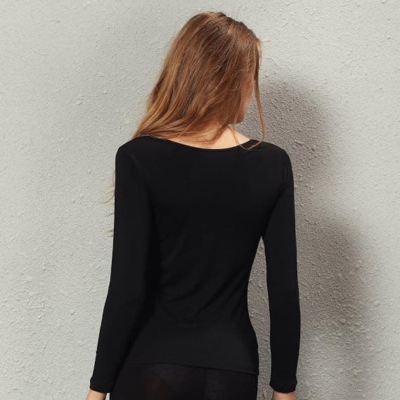 Ultratunna termiska underkläder set för kvinnor med rund hals Black XL