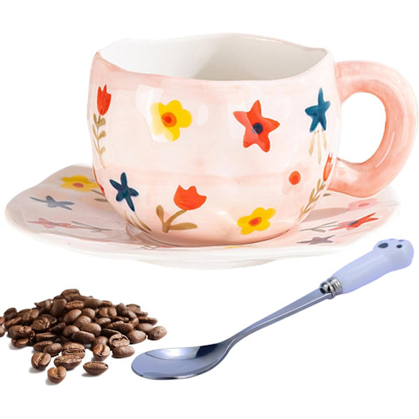 Kaffekoppsett med underkopp Muggegaver til kvinner Bursdag Keramikkkopp 250 ml Kaffekopp med underkopp Bursdagsgave til kvinner color 1