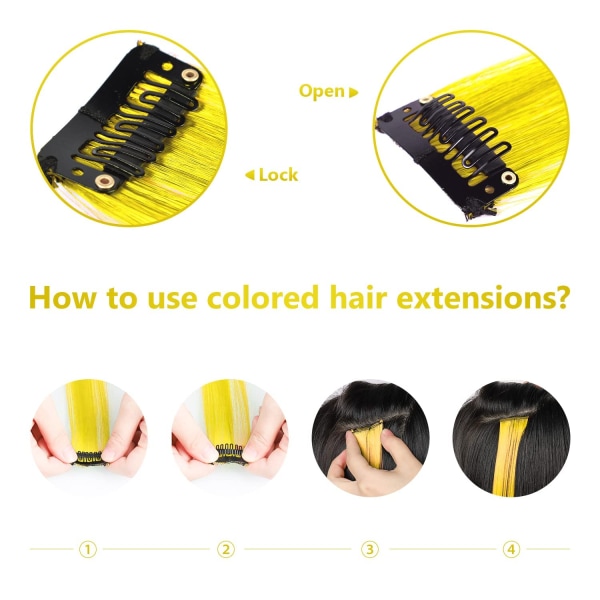 22 tommers farget hår extensions, flerfarget fest høydepunkter klips i syntetisk hår extensions (10 stk gul)