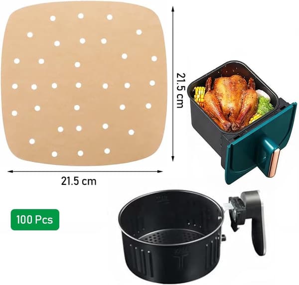 Airfryer Papirforinger, 100 stk. Brune Bage-Airfryer Bagepapir, Perforerede Bageforinger, til Madlavning af Bagværk (21,5 * 21,5 cm)