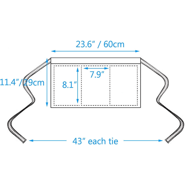 Midjeförkläde med 3 fickor - Svarta Servitris Servitörsserver Korta Förkläden