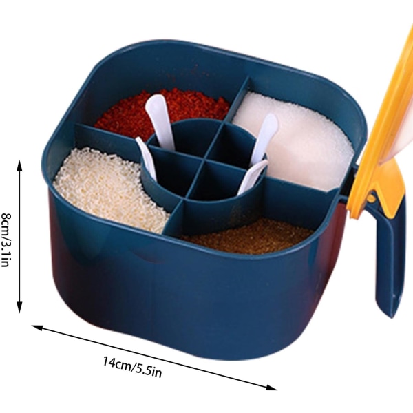 Keittiön maustelaatikko - Maustepurkki 4 osastoa - Mausteiden säilytysastia kahvalla, mausteteline mausteelle, suolalle ja sokerille