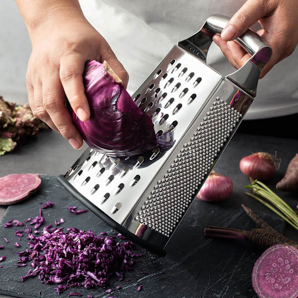Boksrivejern i rustfritt stål med 4 sider, best for parmesanost, grønnsaker, ingefær