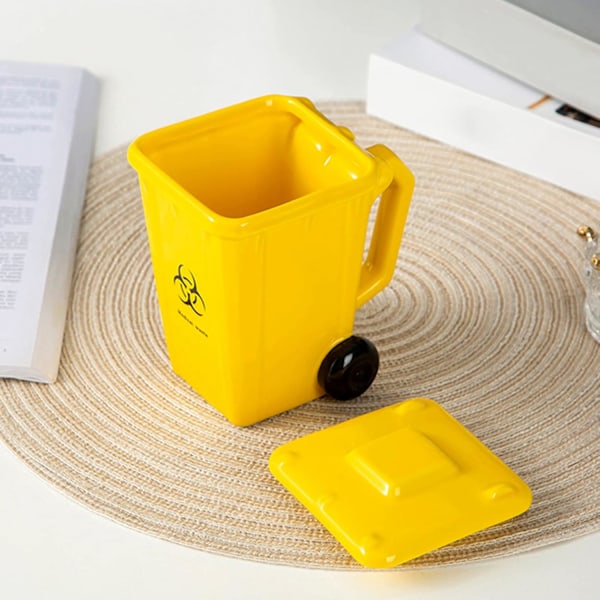 Keramisk Skraldespand Tema Kaffe Kops, Skraldespand Kaffe Kops, Nyhed Kaffe Kops, Skraldespand Formet Keramisk Kops, 401-500ml Yellow