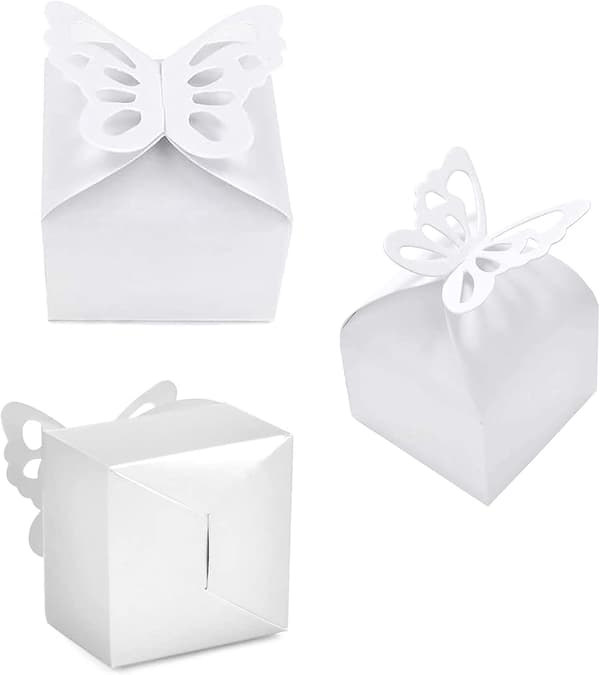 Fjärilsformad Presentask, 50 St Bröllopsfavöraskar, Chokladaskar, Godisaskar för Födelsedag eller Bröllopsfester White