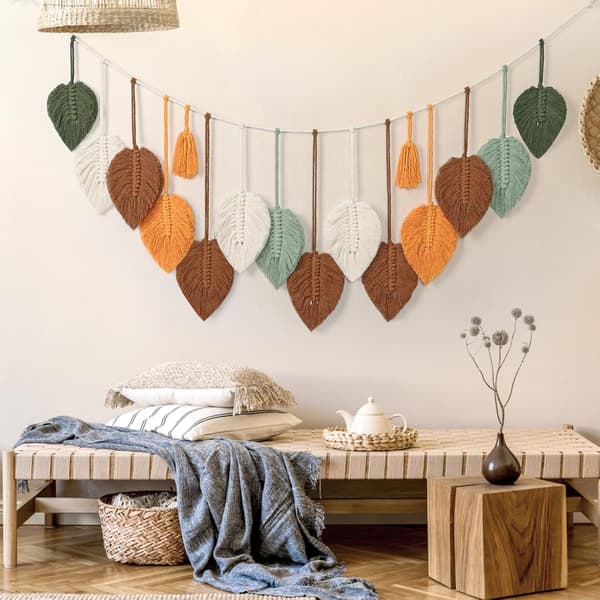 Väggbonad Stor Blad Väggbonad Boho Vävd Väggbonad för Sovrum Barnrum Heminredning