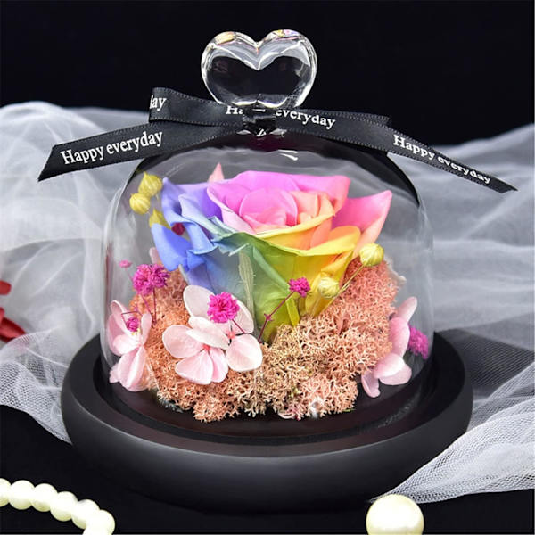 Evig ros i glas, bevarad ros med hjärtdesign i glas, konstgjorda blommor